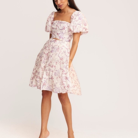 Tencel Voile Puffy Sleeve Fit And Flare Cocktail Dress - Picture 4 of 4